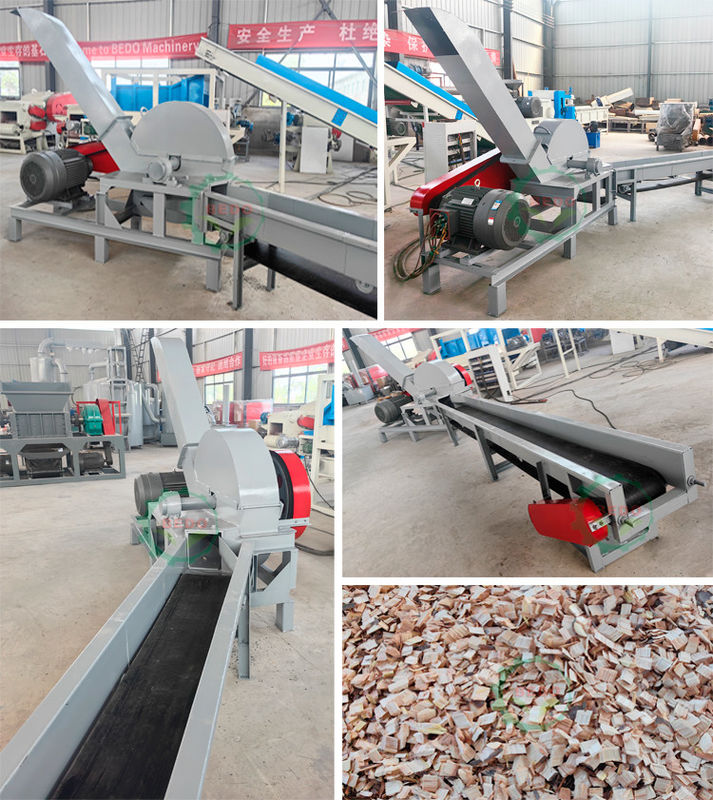 37 kW elektrische 6pcs Blades Houtsplintermachine 4m Voedingsconveyor Drum type Shredder